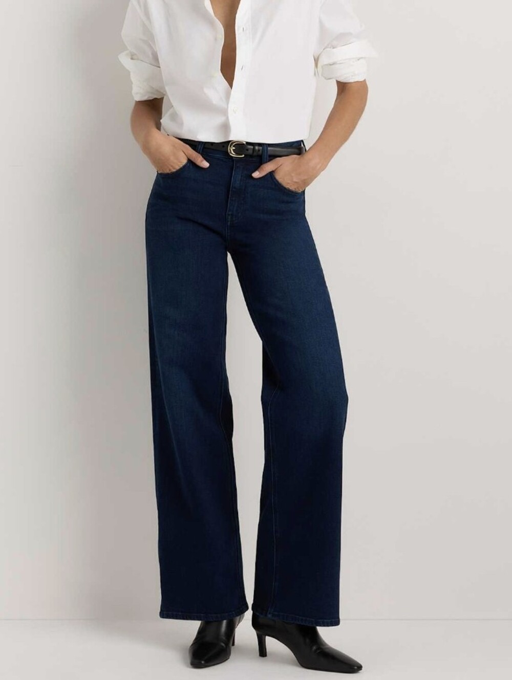 Quince Bella Stretch Wide Leg Jeans Deep Rinse Dark Blue Denim Women's Sz 32